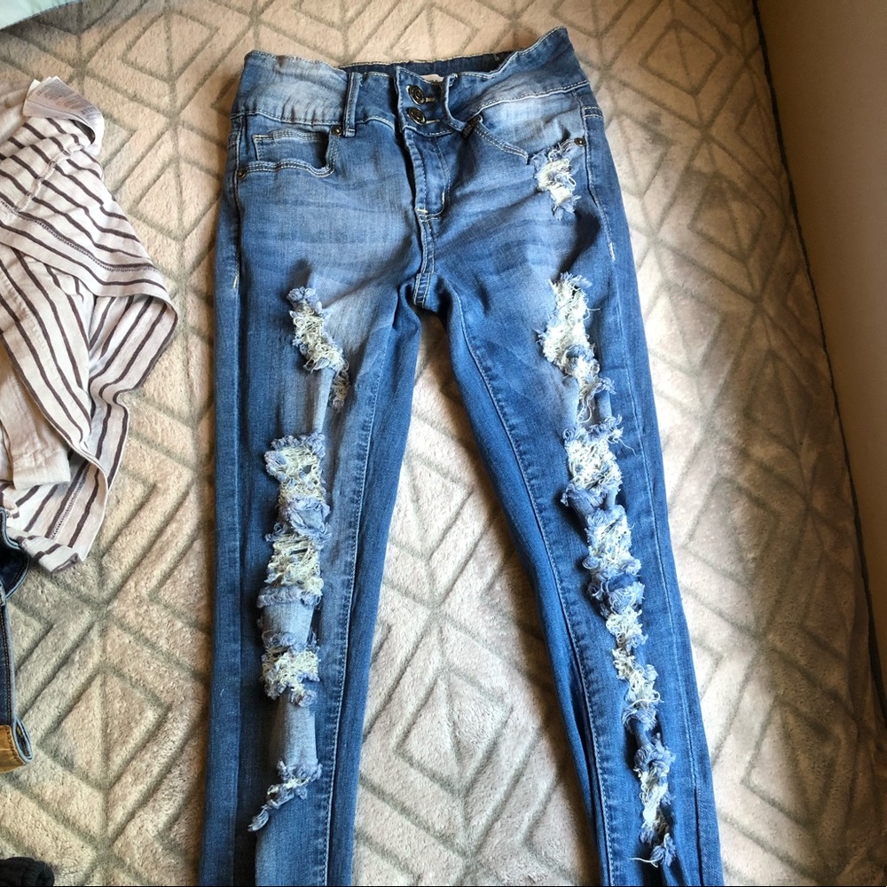 Almost famous distressed roll up jeans